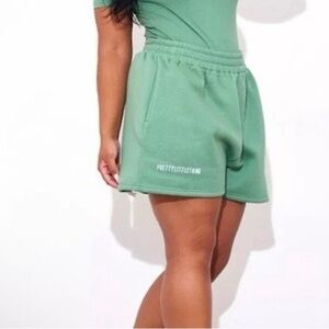 NWT PrettyLittleThing Plus Sage Green Printed Sweat Shorts Size 14